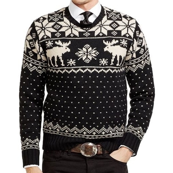 RARE Vintage Ralph Lauren Moose Nordic Pullover Men's Sweater| Medium| Black - Picture 1 of 10